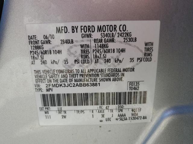 Photo 10 from auction – 2010 FORD EDGE SEL with VIN 2FMDK3JC2ABB63881