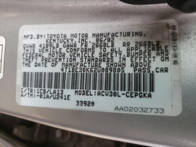 Photo 10 from auction – 2002 TOYOTA CAMRY LE with VIN 4T1BE30K62U089805