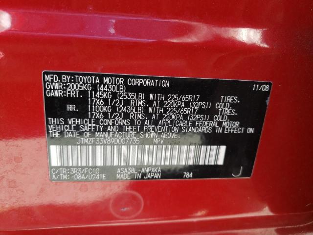 Photo 10 from auction – 2009 TOYOTA RAV4 with VIN JTMZF33V89D007735