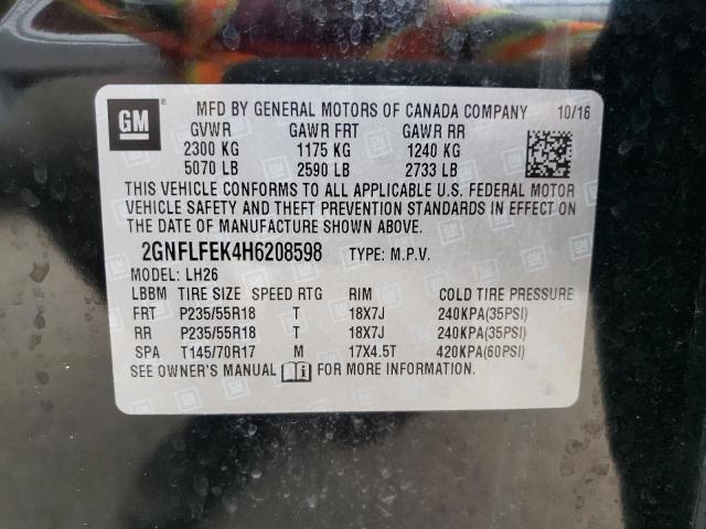 Photo 10 from auction – 2017 CHEVROLET EQUINOX LT with VIN 2GNFLFEK4H6208598