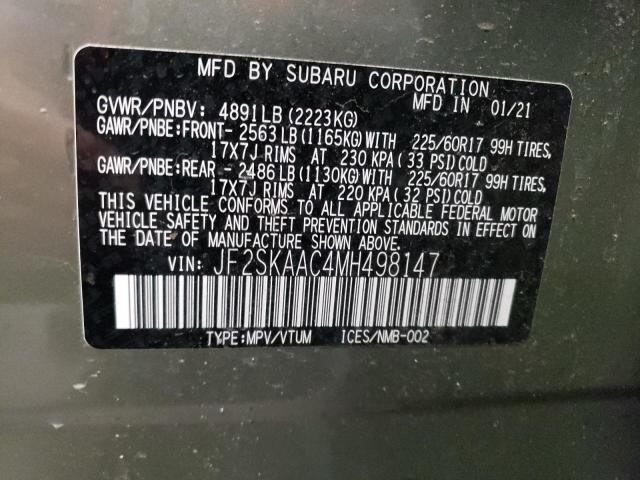 Photo 10 from auction – 2021 SUBARU FORESTER with VIN JF2SKAAC4MH498147