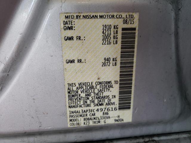Photo 10 from auction – 2015 NISSAN ALTIMA 2.5 with VIN 1N4AL3AP3FC497616