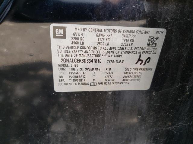 Photo 10 from auction – 2016 CHEVROLET EQUINOX LT with VIN 2GNALCEK6G6341810