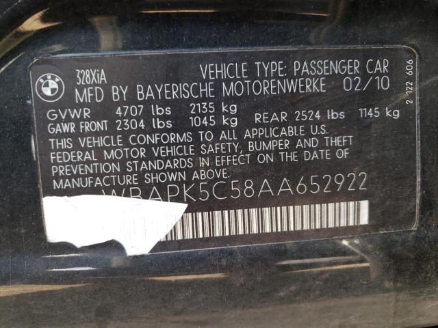 Photo 10 from auction – 2010 BMW 325XI with VIN WBAPK5C58AA652922
