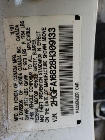 Photo 10 from auction – 2008 HONDA CIVIC with VIN 2HGFA16828H309133