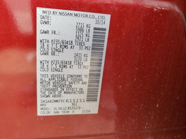 Photo 10 from auction – 2015 NISSAN PATHFINDER with VIN 5N1AR2MM7FC615151