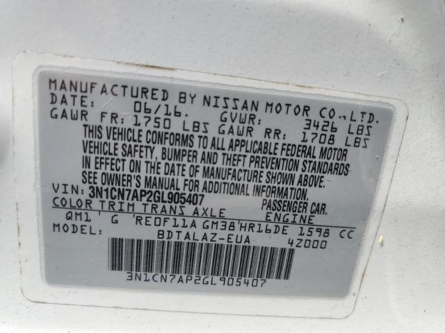 Photo 10 from auction – 2016 NISSAN VERSA S with VIN 3N1CN7AP2GL905407