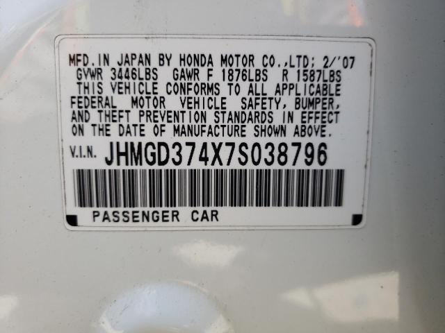 Photo 10 from auction – 2007 HONDA FIT with VIN JHMGD374X7S038796