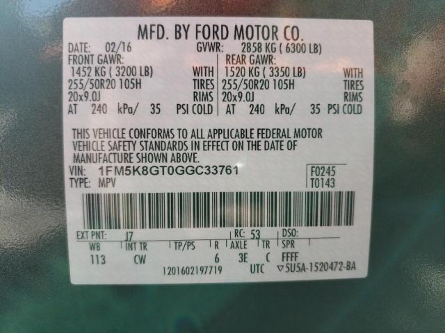 Photo 10 from auction – 2016 FORD EXPLORER S with VIN 1FM5K8GT0GGC33761