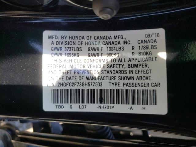 Photo 10 from auction – 2016 HONDA CIVIC EX with VIN 2HGFC2F73GH577503
