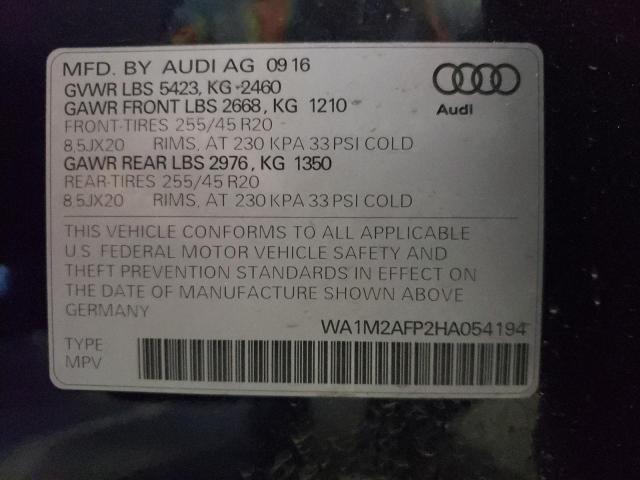 Photo 10 from auction – 2017 AUDI Q5 PREMIUM with VIN WA1M2AFP2HA054194