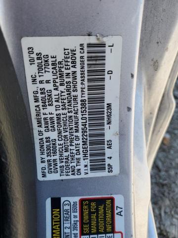 Photo 10 from auction – 2004 HONDA CIVIC EX with VIN 1HGEM22954L015388