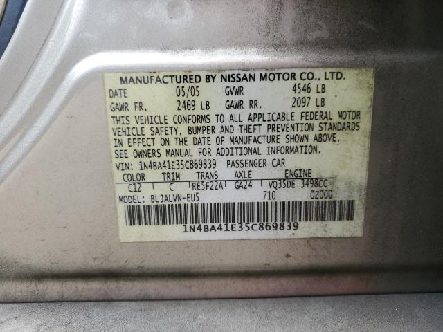 Photo 10 from auction – 2005 NISSAN MAXIMA SE with VIN 1N4BA41E35C869839