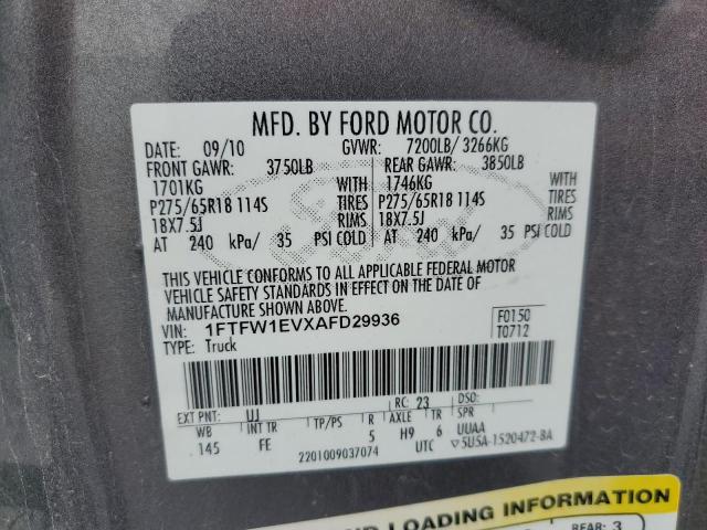 Photo 10 from auction – 2010 FORD F150 SUPER with VIN 1FTFW1EVXAFD29936