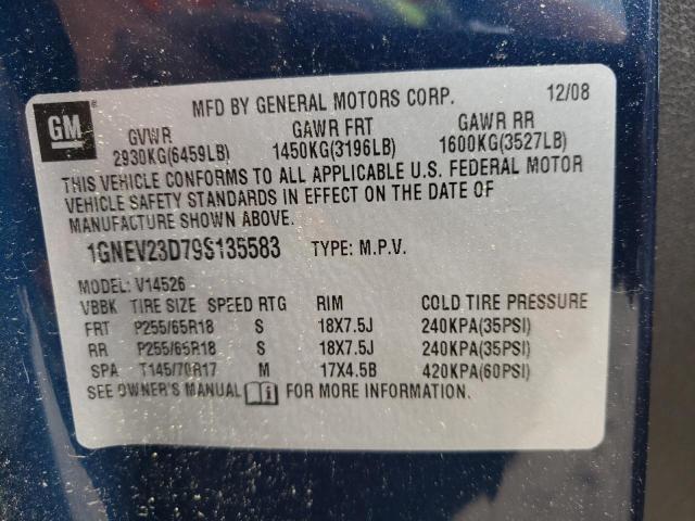 Photo 10 from auction – 2009 CHEVROLET TRAVERSE L with VIN 1GNEV23D79S135583