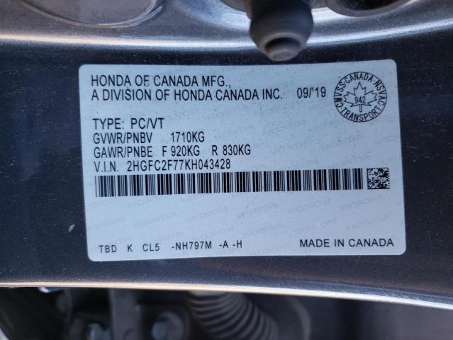Photo 10 from auction – 2019 HONDA CIVIC EX with VIN 2HGFC2F77KH043428