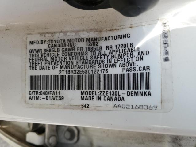 Photo 10 from auction – 2003 TOYOTA COROLLA CE with VIN 2T1BR32E53C122176