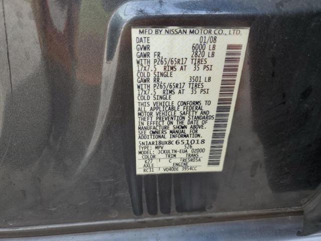 Photo 10 from auction – 2008 NISSAN PATHFINDER with VIN 5N1AR18UX8C651018