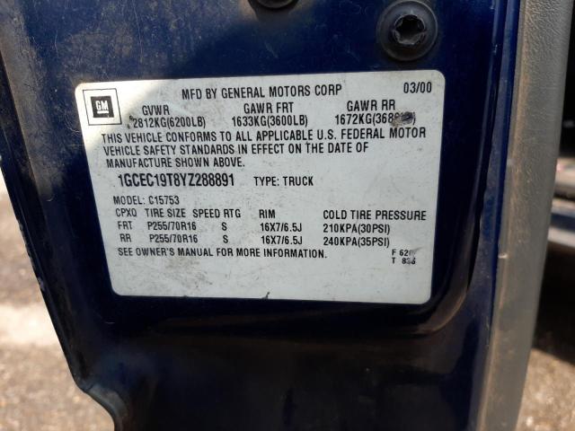 Photo 10 from auction – 2000 CHEVROLET SILVERADO with VIN 1GCEC19T8YZ288891
