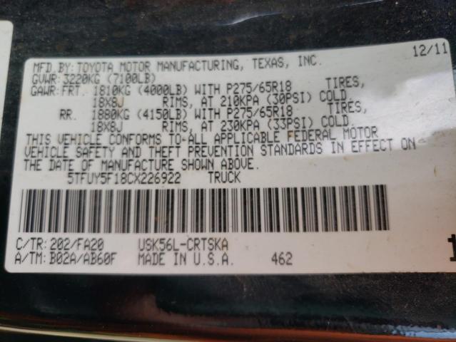 Photo 10 from auction – 2012 TOYOTA TUNDRA DOU with VIN 5TFUY5F18CX226922