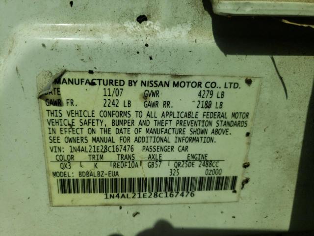 Photo 10 from auction – 2008 NISSAN ALTIMA 2.5 with VIN 1N4AL21E28C167476