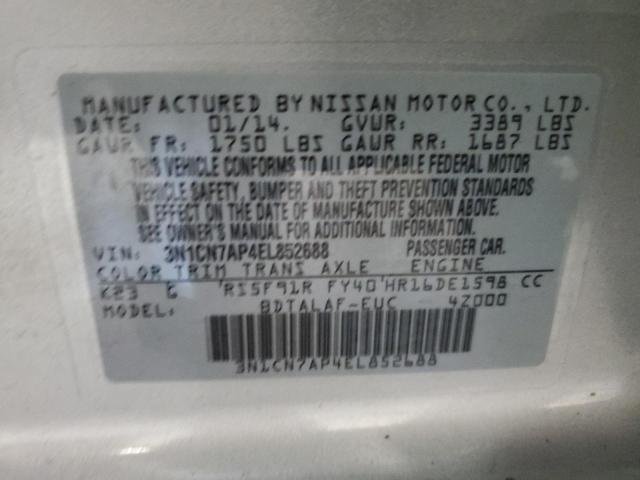 Photo 10 from auction – 2014 NISSAN VERSA with VIN 3N1CN7AP4EL852688