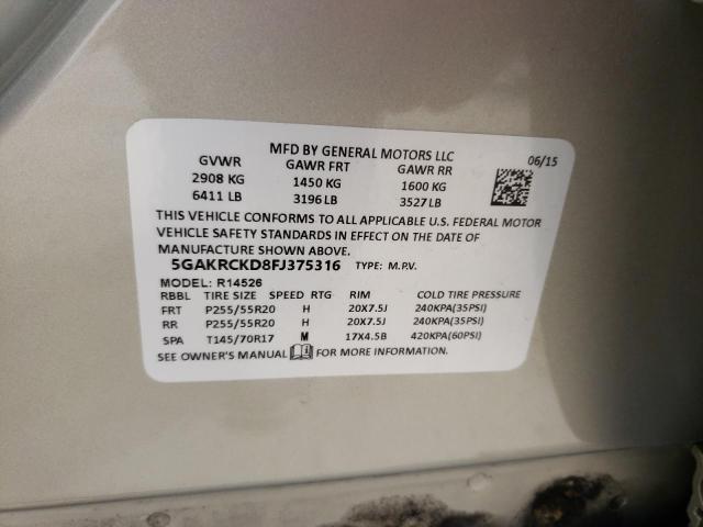 Photo 10 from auction – 2015 BUICK ENCLAVE with VIN 5GAKRCKD8FJ375316