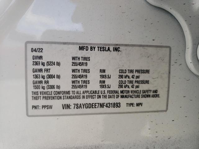 Photo 10 from auction – 2022 TESLA MODEL Y with VIN 7SAYGDEE7NF431893