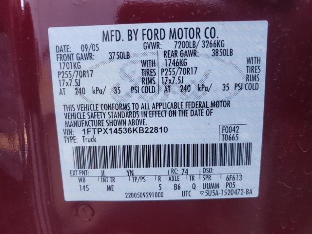 Photo 10 from auction – 2006 FORD F150 with VIN 1FTPX14536KB22810