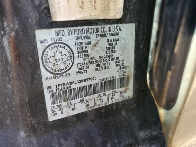 Photo 10 from auction – 2003 FORD F150 SUPER with VIN 1FTRW08L33KB57003