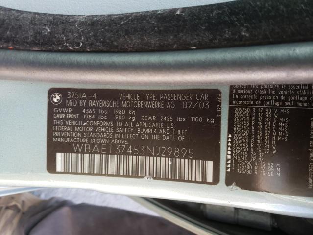Photo 10 from auction – 2003 BMW 325 I with VIN WBAET37453NJ29895