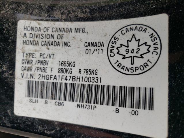 Photo 10 from auction – 2011 HONDA CIVIC DX-G with VIN 2HGFA1F47BH100331