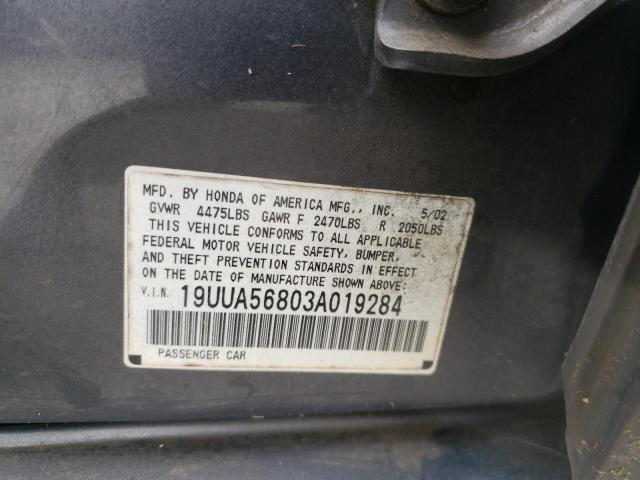 Photo 10 from auction – 2003 ACURA 3.2TL TYPE with VIN 19UUA56803A019284