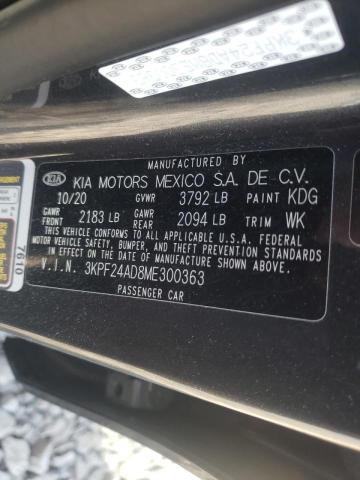 Photo 10 from auction – 2021 KIA FORTE FE with VIN 3KPF24AD8ME300363
