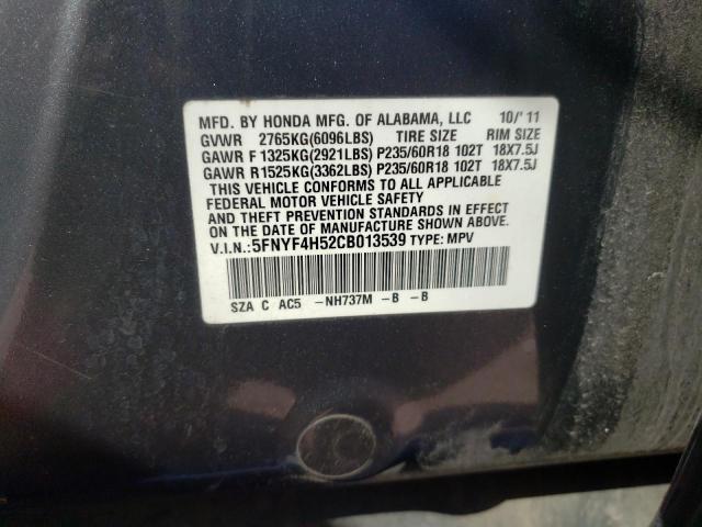 Photo 10 from auction – 2012 HONDA PILOT EXL with VIN 5FNYF4H52CB013539