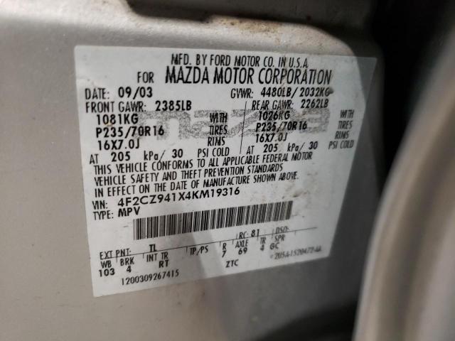 Photo 10 from auction – 2004 MAZDA TRIBUTE LX with VIN 4F2CZ941X4KM19316