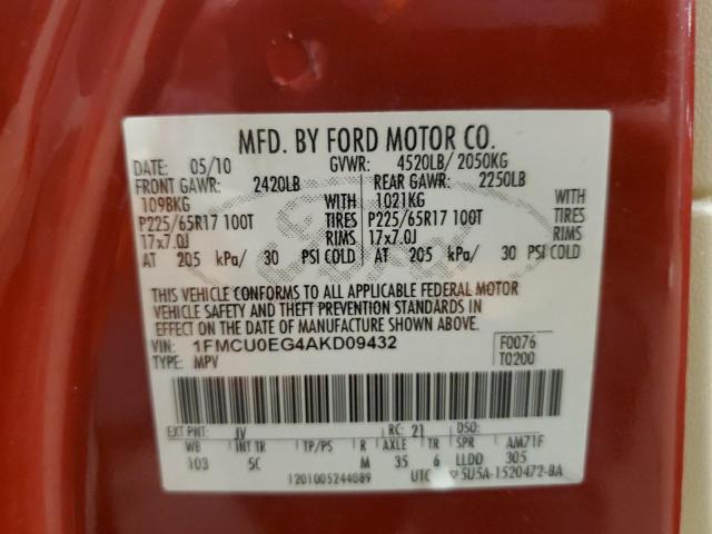 Photo 10 from auction – 2010 FORD ESCAPE LIM with VIN 1FMCU0EG4AKD09432