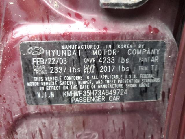 Photo 10 from auction – 2003 HYUNDAI SONATA GLS with VIN KMHWF35H73A849724