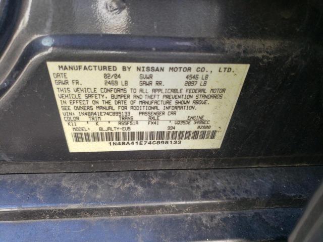 Photo 10 from auction – 2004 NISSAN MAXIMA SE with VIN 1N4BA41E74C895133