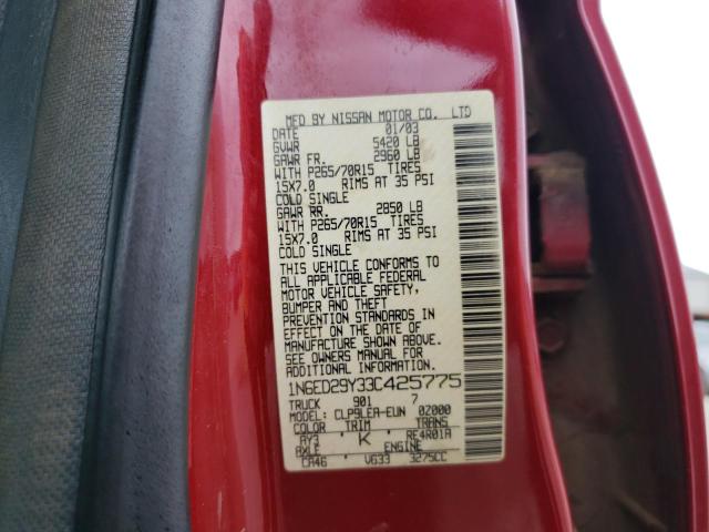 Photo 10 from auction – 2003 NISSAN FRONTIER C with VIN 1N6ED29Y33C425775