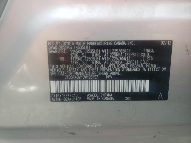Photo 10 from auction – 2012 TOYOTA RAV4 with VIN 2T3BF4DV1CW195157