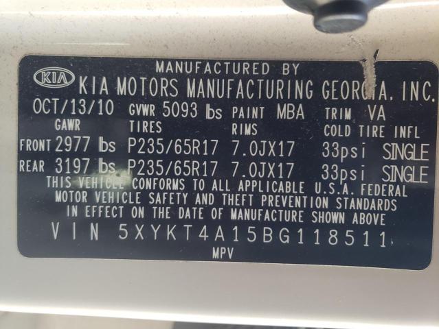 Photo 10 from auction – 2011 KIA SORENTO BA with VIN 5XYKT4A15BG118511