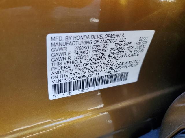 Photo 10 from auction – 2022 ACURA MDX TYPE S with VIN 5J8YD8H86NL001371