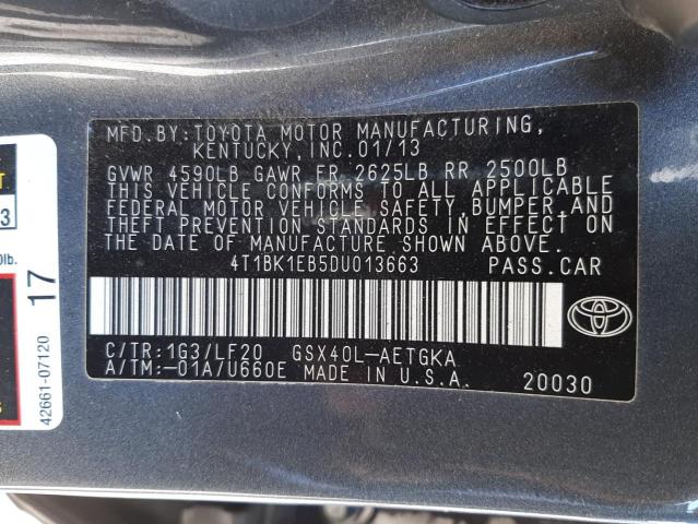 Photo 10 from auction – 2013 TOYOTA AVALON BAS with VIN 4T1BK1EB5DU013663
