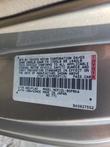 Photo 10 from auction – 2003 TOYOTA ECHO with VIN JTDAT123X30297131