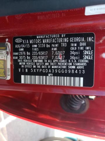 Photo 10 from auction – 2016 KIA SORENTO LX with VIN 5XYPGDA39GG098413