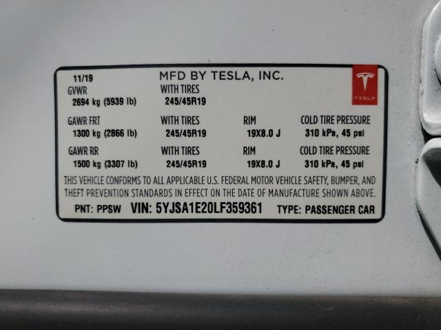 Photo 10 from auction – 2020 TESLA MODEL S with VIN 5YJSA1E20LF359361