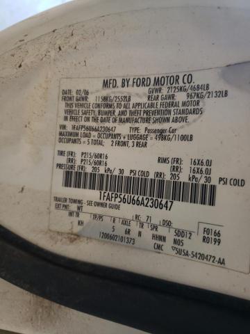 Photo 10 from auction – 2006 FORD TAURUS SEL with VIN 1FAFP56U66A230647