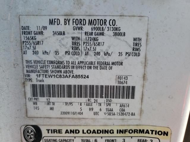 Photo 10 from auction – 2010 FORD F150 SUPER with VIN 1FTEW1C83AFA85524