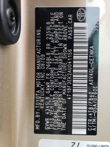 Photo 10 from auction – 2010 TOYOTA CAMRY BASE with VIN 4T1BF3EK2AU041156